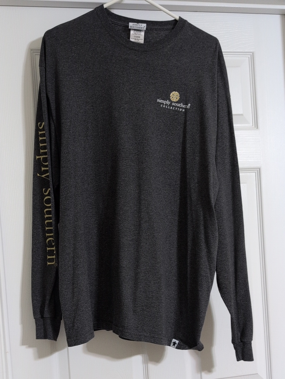 Simply Southern Dark Heather Gray Long Sleeve Tee with Gold Accents
